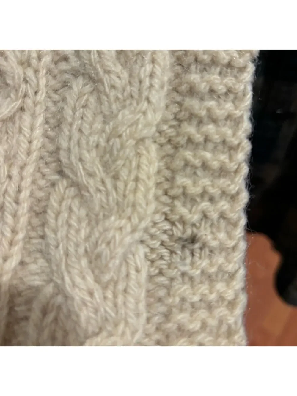 VTG HAND WOOL KNIT HONEY COMB CABLE KNIT CREAM SCARF LAGENLOOK 10”W X 67”L